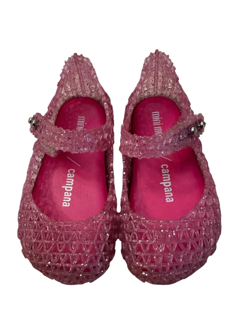 Mini Melissa Campana Zig Zag Pink Glitter Mary Jane Jelly Shoes Size 6